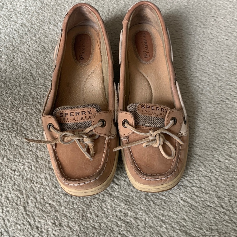 Sperry Topsiders tan and tweed 7.5